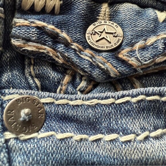 BIG⭐️STAR “Liv” Low Rise Flap Pocket Jeans 👖 Distressed Bootcut Denim Sz 25R - Picture 11 of 16